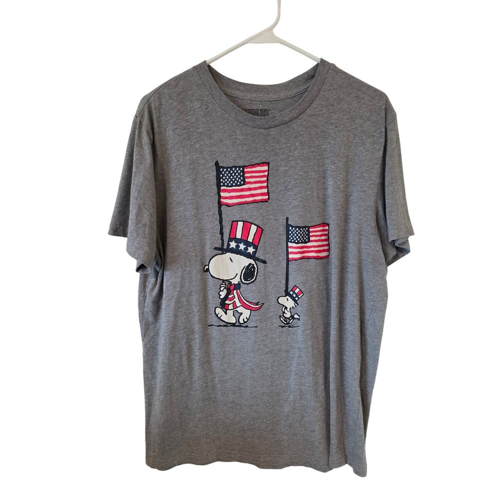 Peanuts Mens Snoopy Patriotic 4th of July American Flag Short Sleeve Tee Large